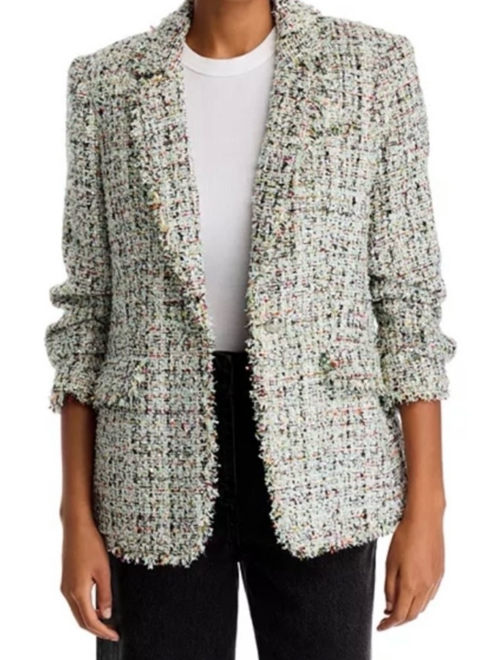 Cinq a ‘ Sept Frayed Edge Cream Tweed Blazer Jacket